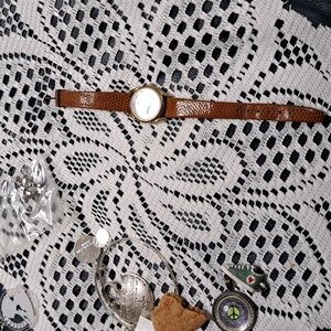 Benrus Legacy Moon Phase Quartz Analog Watch Brown Leather Band...NEEDS BATTERY